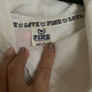 PINK Victoria's Secret Tops - VS PINK white/hot pink hoodie; size Medium PINK Victoria's Secret Tops - VS PINK white/hot pink hoodie; size Medium